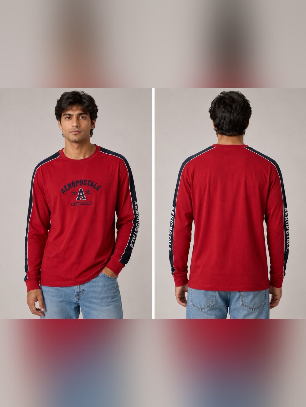 Aeropostale Red and Black Varsity Long Sleeve